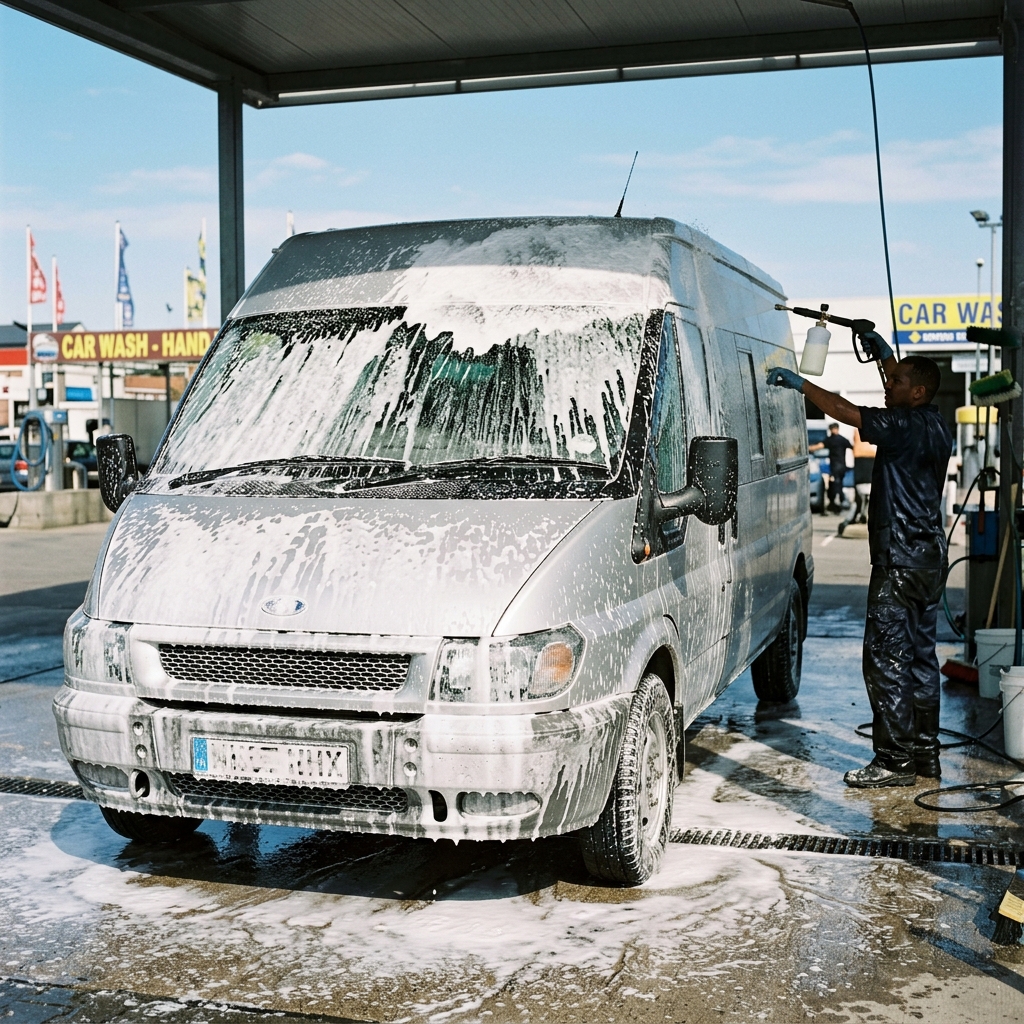 Larger vehicle parked after exterior wash